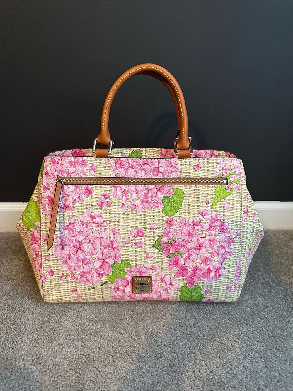 Dooney & Bourke Hydrangea Basketweave Zip‎ Satchel Pink